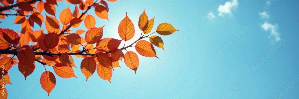 Branch stretching towards the sky with vibrant orange leaves , colorful, nature, branch Branch stretching towards the sky with vibrant orange leaves , colorful, nature, branch