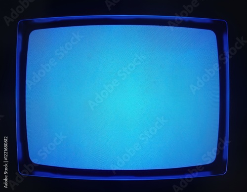 Vintage CRT tv with blue screen showing static noise. Old tube tv displays static. No signal. Isolated black background. Retro tech. Vintage tech display. No signal. Image captures analog era tech.