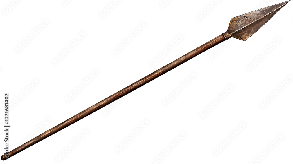 Ancient Spearhead: A weathered wooden spear with a sharp, diamond-shaped metal spearhead, a relic of a bygone era, evokes tales of ancient warfare and survival. Ancient Spearhead: A weathered wooden spear with a sharp, diamond-shaped metal spearhead, a relic of a bygone era, evokes tales of ancient warfare and survival.