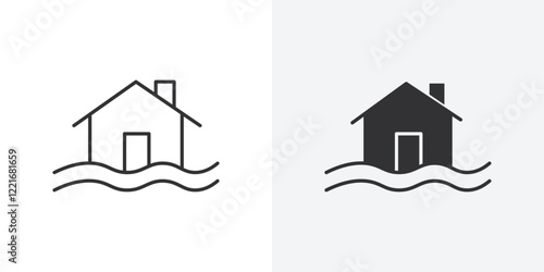 Flooded house icon Outline vector sign