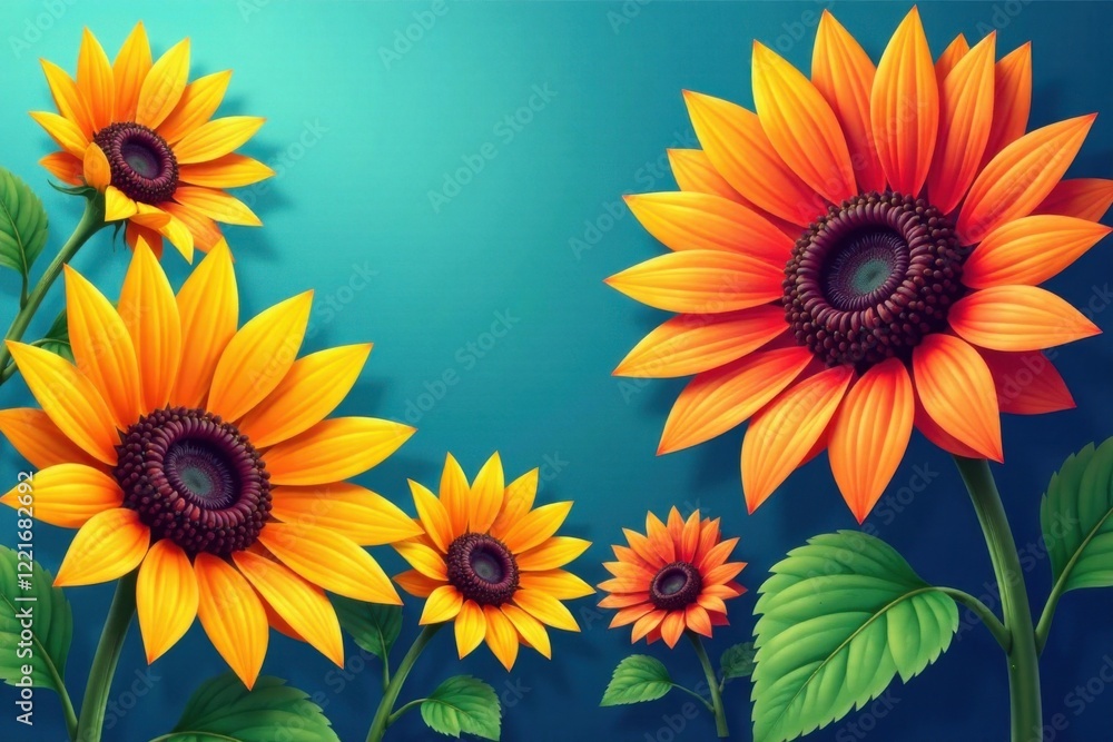 Obraz premium Colorful vector sunflower flowers , bright colors, summer blooms