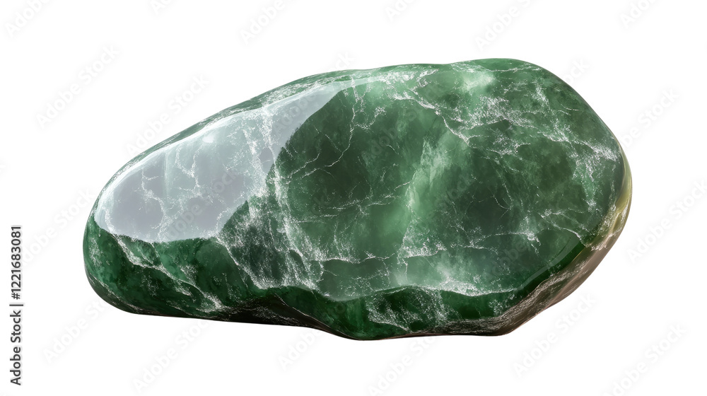 Fototapeta premium Emerald Green Nephrite Jade Stone: A mesmerizing emerald green Nephrite jade stone, with a unique, intricate pattern and glossy texture, radiates a serene beauty.