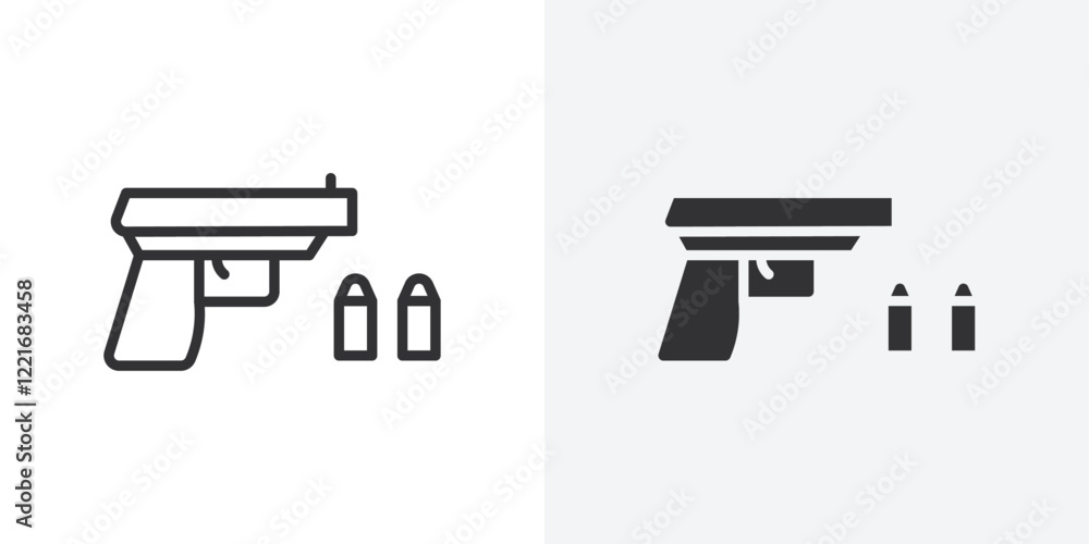 Gun with ammunition icon Outline vector sign Gun with ammunition icon Outline vector sign