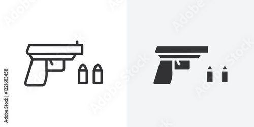Gun with ammunition icon Outline vector sign