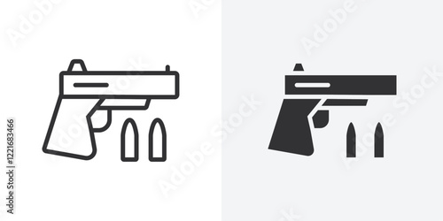 Gun with ammunition icon Outline vector sign