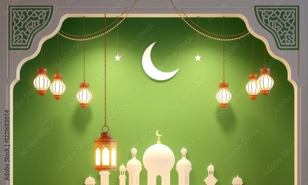 Islam theme product display background. Mosque portal frame with podium and copy space. Simple podium for product display with ramadan or islamic festivity concept. Islam theme product display background. Mosque portal frame with podium and copy space. Simple podium for product display with ramadan or islamic festivity concept.