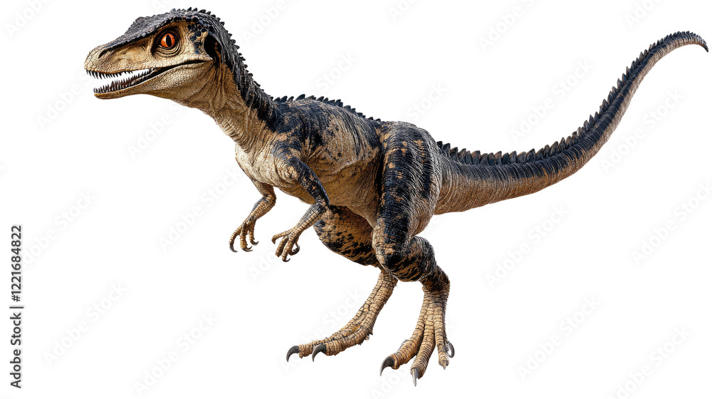 Fototapeta premium Young Baryonyx Dinosaur: A digitally rendered, detailed close-up portrait of a young Baryonyx dinosaur, a fierce and predatory theropod known for its distinctive long.