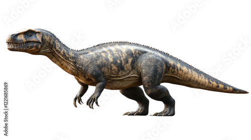 A Majestic Baryonyx: A lifelike depiction of a Baryonyx, a fearsome dinosaur with distinctive crocodile-like snout and large claws. photo