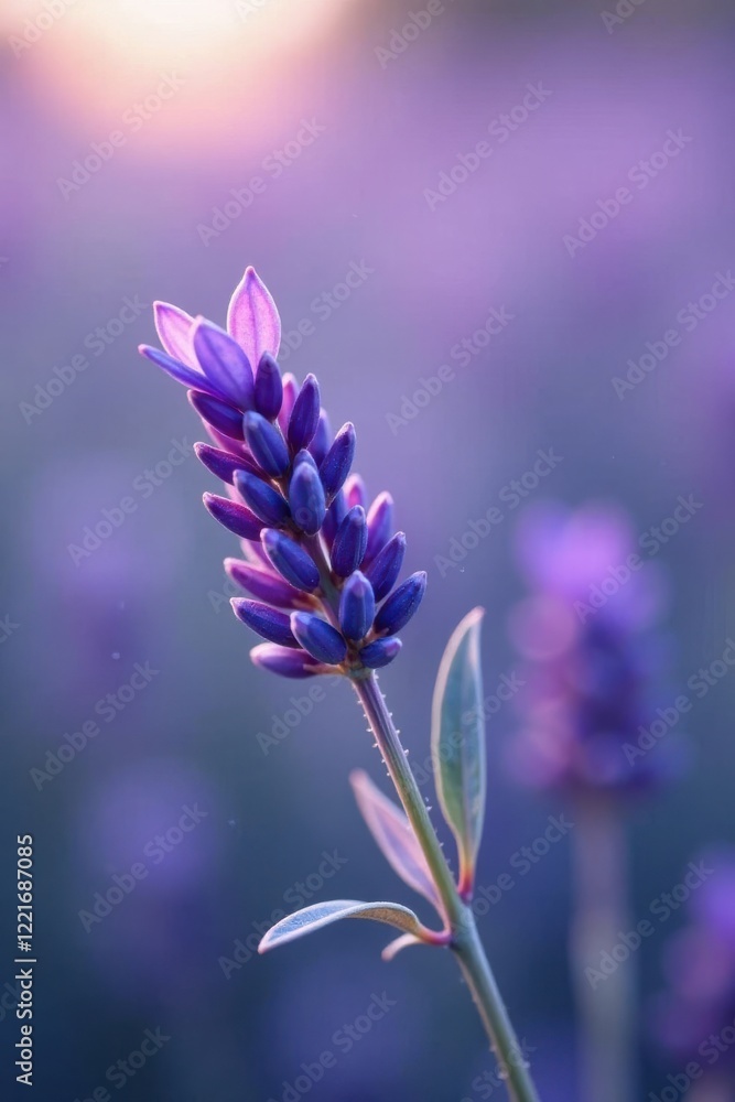 Obraz premium A sprig of lavender with glowing purple leaves , blooms, flowers, ethereal