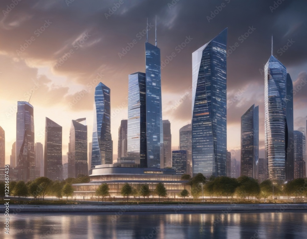 Obraz premium Annual report background with modern building and cityscape, architecture, modern