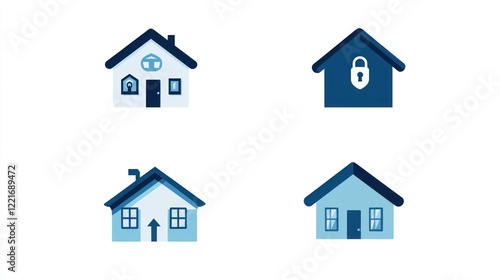 Wallpaper Mural Four house icons; security, home, family, property; website design Torontodigital.ca