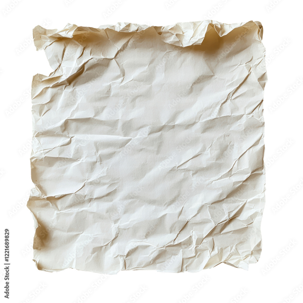Obraz premium Piece of crumpled blank white craft paper isolated on transparent background