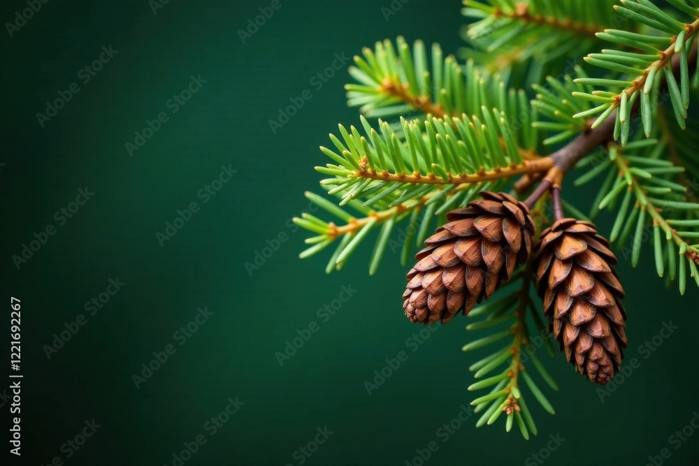 Evergreen branch with pinecones, pinecones, evergreen, wooden ornaments Evergreen branch with pinecones, pinecones, evergreen, wooden ornaments