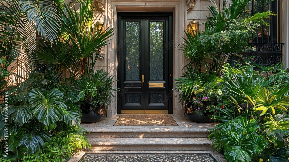 Fototapeta premium Luxurious Greenery Entrance: A Tranquil Oasis in the City
