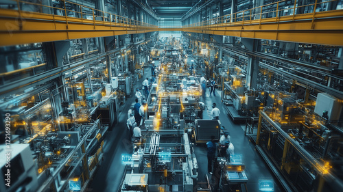 Vast Factory Floor Filled With Workers and Machinery