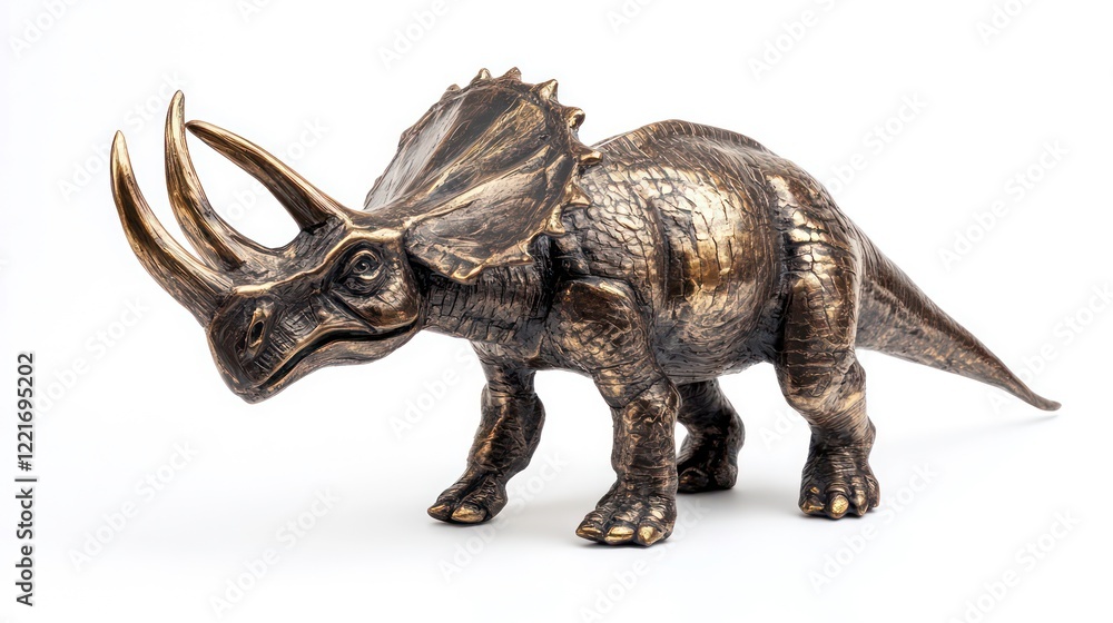 Fototapeta premium Bronze Triceratops dinosaur figurine isolated on white background.