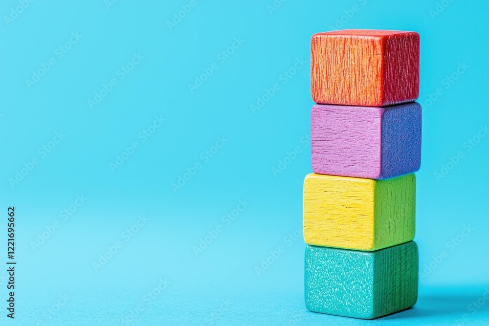 Colorful wooden blocks stacked on a vibrant background, perfect for children s play and educational purposes, showcasing bright colors and fun design elements Colorful wooden blocks stacked on a vibrant background, perfect for children s play and educational purposes, showcasing bright colors and fun design elements