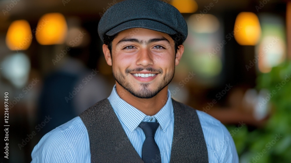 Portrait of a Smiling Man in a Newsboy Cap and Vest Portrait of a Smiling Man in a Newsboy Cap and Vest