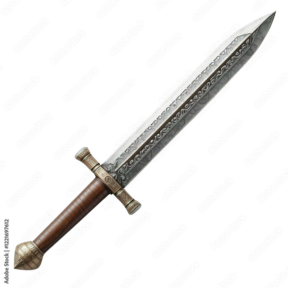 Ornate Dagger with Intricate Metalwork and Wooden Grip Isolated on Transparent Background Ornate Dagger with Intricate Metalwork and Wooden Grip Isolated on Transparent Background