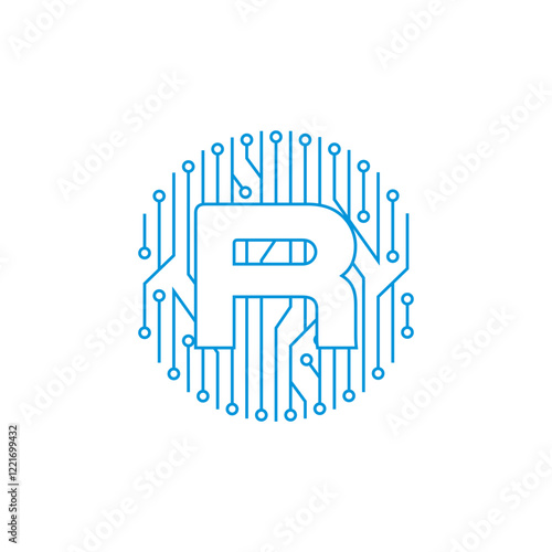 Letter R and Circuit logo 003