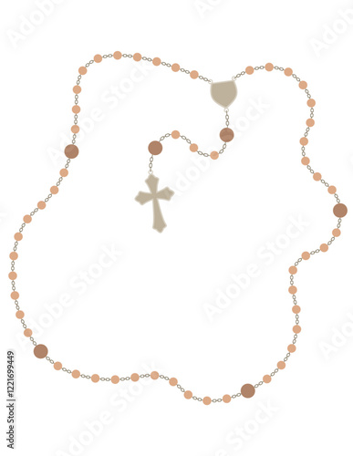 Pray the Rosary, Catholic Marian Devotion, realistic, all 50 beads, wooden beads, flat vector illustration