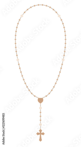 Rosary, Catholic Marian Devotion, realistic, all 50 beads, oval shape, poster concept, gold flat vector illustration