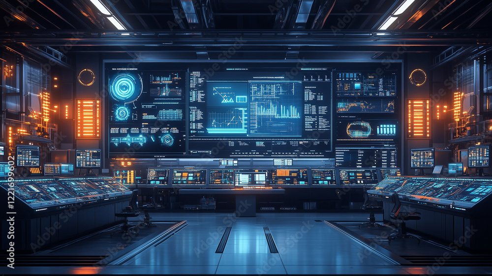 Futuristic Control Room With Advanced Digital Interface Futuristic Control Room With Advanced Digital Interface