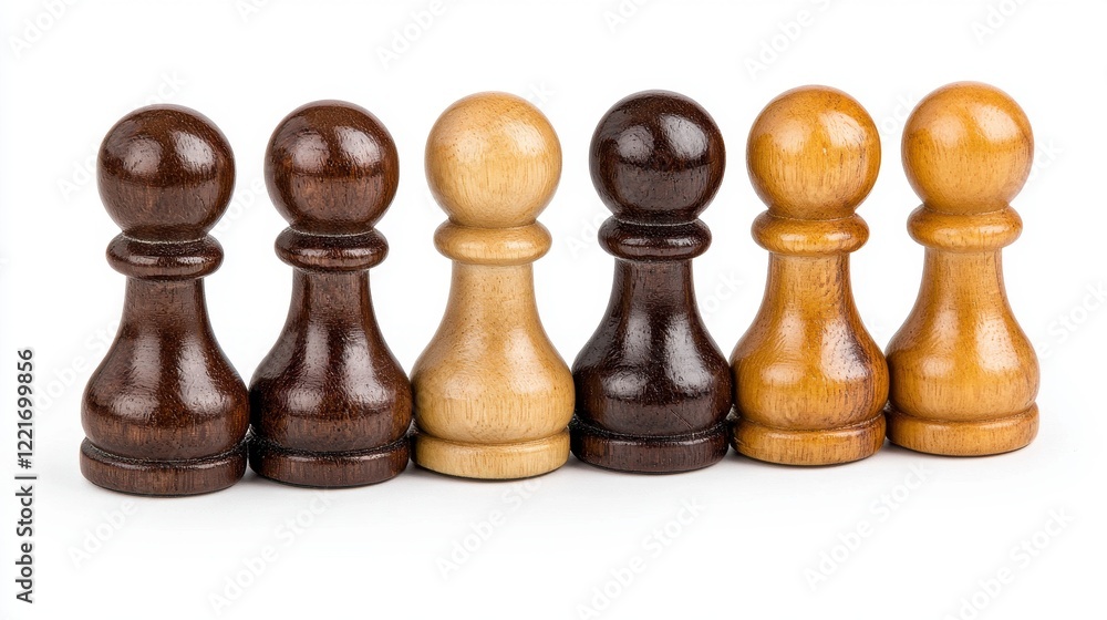 Elegant Arrangement Of Wooden Chess Pawns On White Background With Glossy Finish Elegant Arrangement Of Wooden Chess Pawns On White Background With Glossy Finish