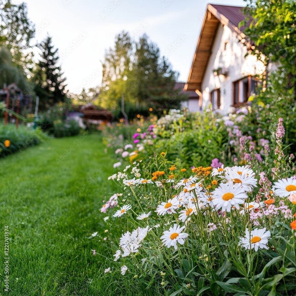 A beautiful garden full of blooming flowers and butterflies. A beautiful garden full of blooming flowers and butterflies.
