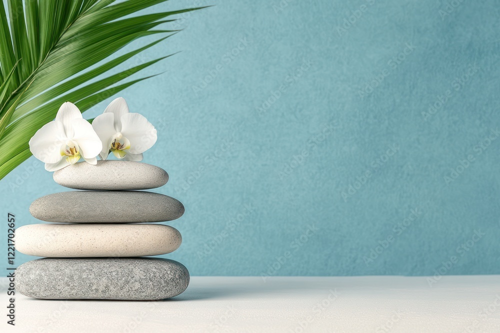 Stones Massage with Orchids and Bamboo in a Dish for Relaxation and Wellness Stones Massage with Orchids and Bamboo in a Dish for Relaxation and Wellness