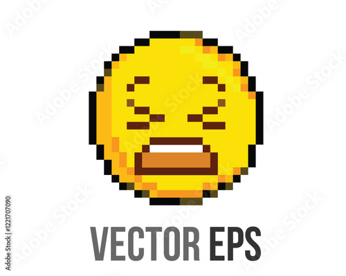 8 bit pixel art yellow disappointed, upset face and closing eyes icon