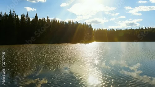 Cinematic footage of sunny weather at the lake  