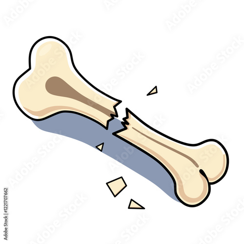 Broken bone illustration with sharp fragments on a white background