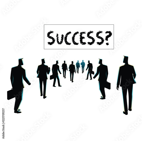 Vector illustration businessmen compete with each other to raise success  isolated on white background