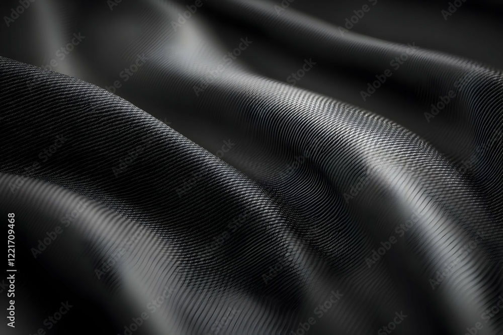 Naklejka premium Abstract black fabric texture with elegant waves and soft folds, creating a luxurious and sophisticated backdrop.
