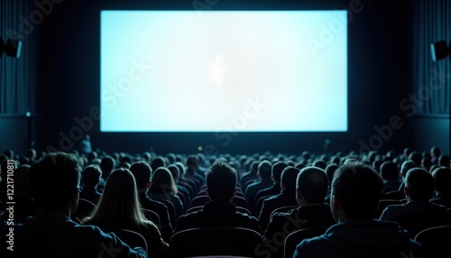 Wallpaper Mural Large cinema packed with audience watching movie. Dimly lit indoor setting enhances viewing experience. Community gathering. People enjoying entertainment. Movie showing. Torontodigital.ca