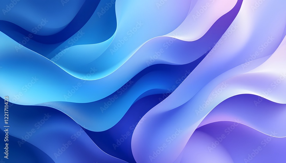 Obraz premium An ultra-realistic abstract background composed of flowing, layered gradients in shades of deep blue, vibrant turquoise, and soft lavender. The design has a fluid, organic feel, with soft waves of col