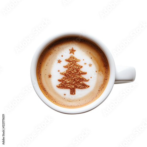 Cup of coffee on transparent background top view. 3D render	
