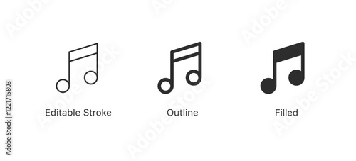 music note icon set in editable stroke, outline, solid or filled style