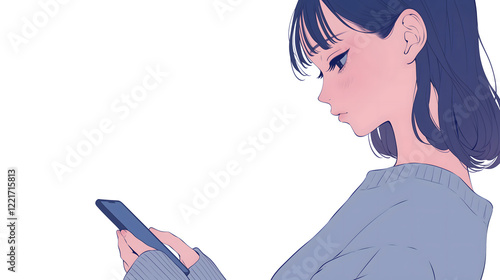 スマホを見る女性のイラスト
