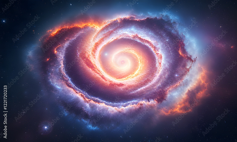 Fototapeta premium A vibrant spiral galaxy with orange and purple hues, suitable for space-themed designs, astronomy publications, or science-related projects