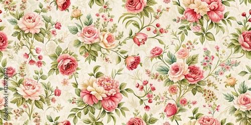 Floral Pattern, Roses, Cream Background