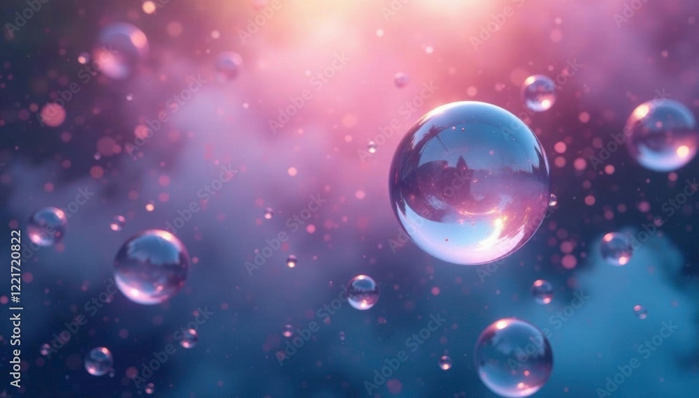 Iridescent bubbles suspended in a foggy environment, whimsical, soothing Iridescent bubbles suspended in a foggy environment, whimsical, soothing