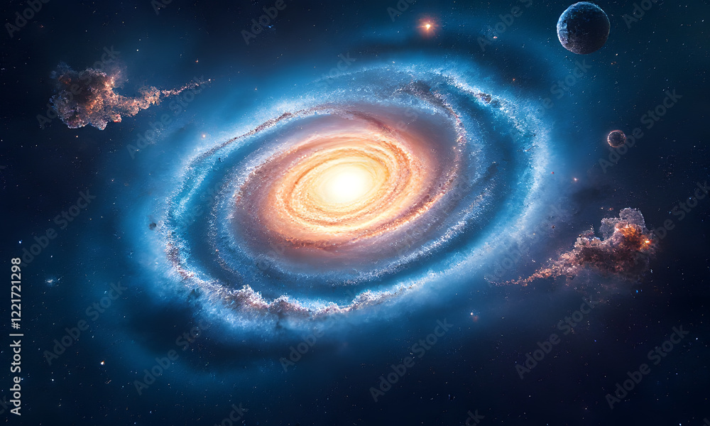 Fototapeta premium A vibrant spiral galaxy with orange and purple hues, suitable for space-themed designs, astronomy publications, or science-related projects