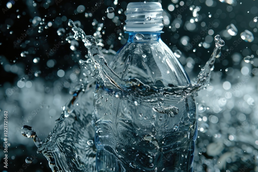High Resolution Visual of a Bottle of Water That is Being Splashed by a Water Bottle High Resolution Visual of a Bottle of Water That is Being Splashed by a Water Bottle