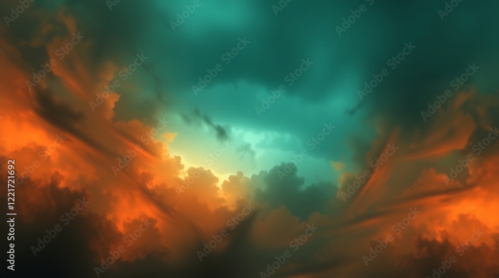 Fototapeta premium Dramatic Sky with Fiery Clouds and Teal Hues