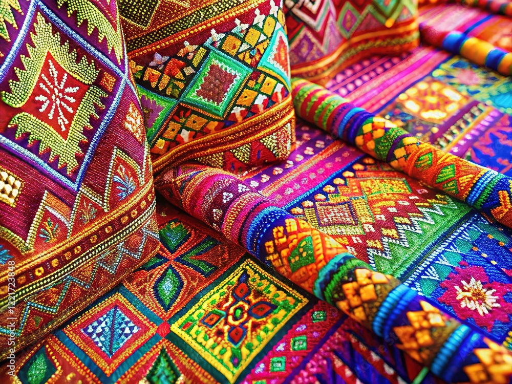 Thai Textile Design, Abstract Patterns, Vibrant Colors Thai Textile Design, Abstract Patterns, Vibrant Colors