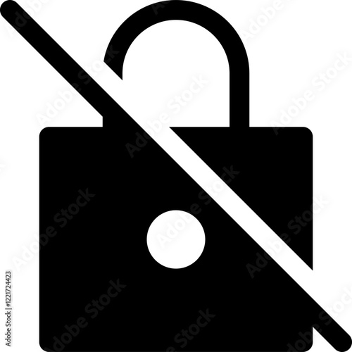 No lock, insecure glyph icon, flat style vector illustration
