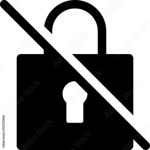 No lock, insecure glyph icon, flat style vector illustration