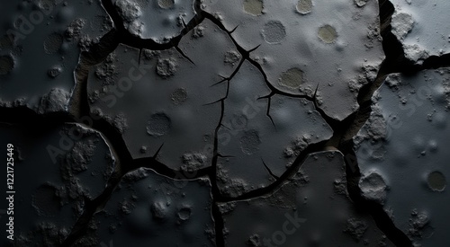 A close up of a cracked wall with a black background photo